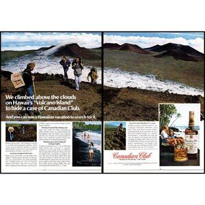 1979 Canadian Club Rye Whisky 2 Page Vintage Print Ad Hawaii Volcano Wall Art